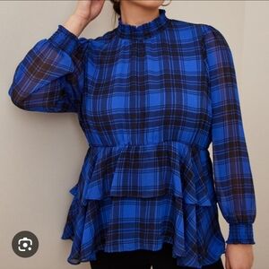 Torrid Royal Blue Plaid Ruffle Top Size 3x New Plus Size